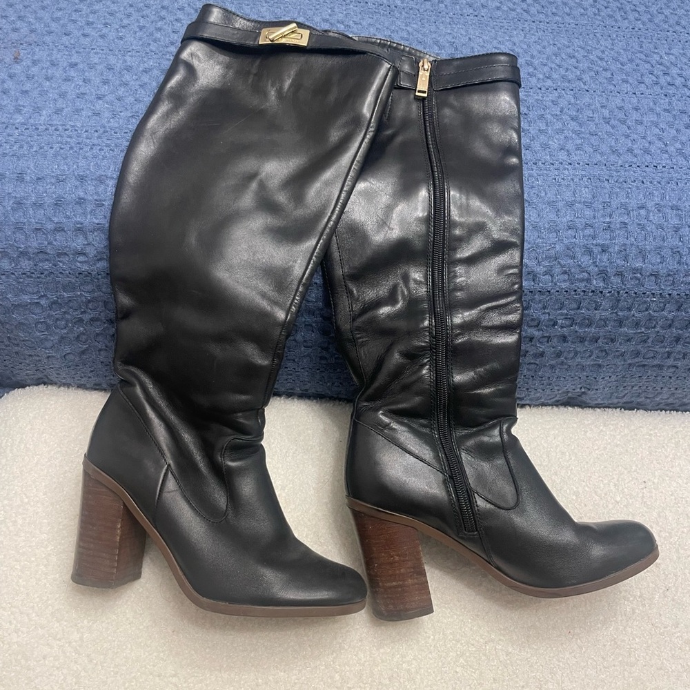 Tommy Hilfiger Black Leather Heeled Boots - Picture 2 of 3